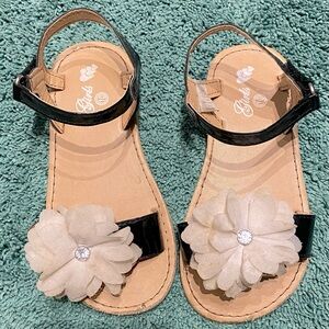 Tulle and patent flower strappy sandals